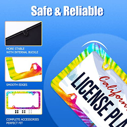 Tie Dye License Plate Frame Stainless Steel Cars Accessory 12.3x6.3 Inch (Colorful Hippie Tie Dye)