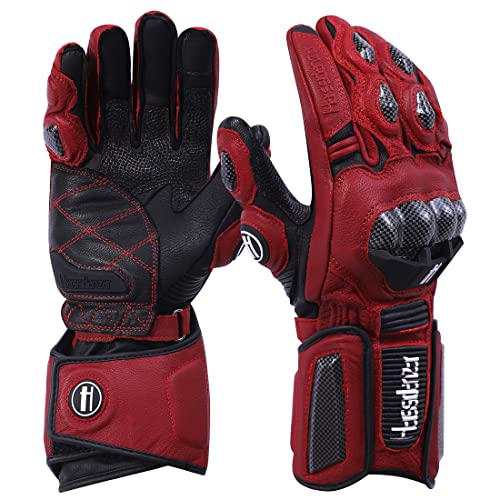 Unisex Leather Motorcycle Touch Gloves KM045 Oxblood (Medium / Oxblood/Black)