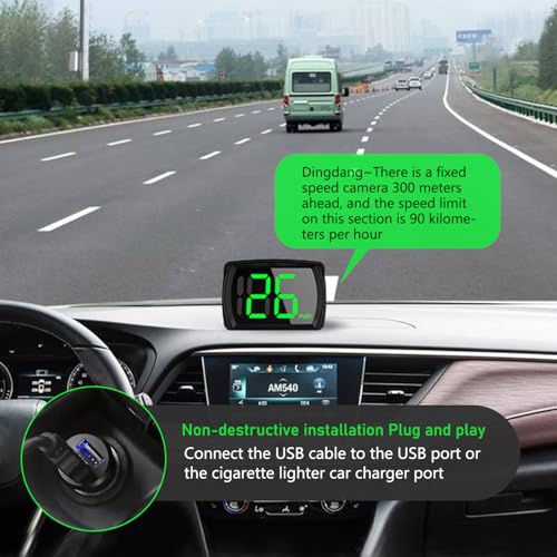 1 PC Speedometer HUD for Cars Trucks Motorcycles USB Plug & Play Digital MPH Speed Meter Head Up Display with Shading Plate Car Charger Adapter (Black)