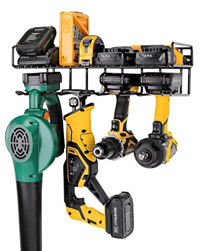Wall Mounted Power Tool Organizer Holder (Drill Rack & Shelf 2-in-1)
