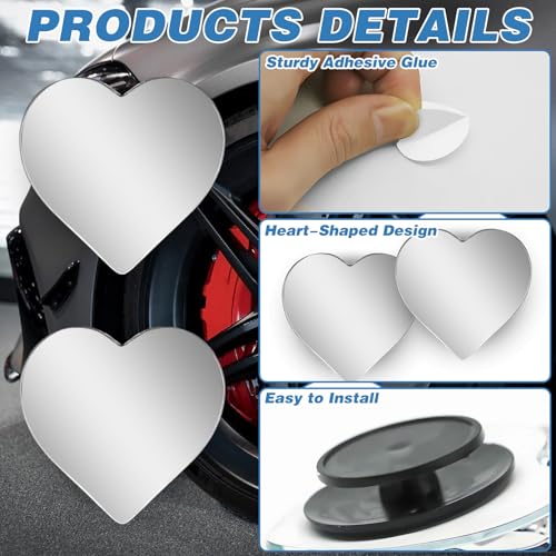 4Pcs Cars blind spot mirror Heart Shaped Car Side Mirror Car Accessories Adjustabe Angle Removable Wide Angle Convex RearView Mirror Enhanced Safety Universal Stick (Heart-4Pcs)