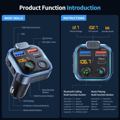 Bluetooth 5.3 FM Transmitter for Car (Black)