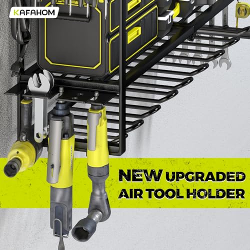 Power Tool Organizer with Charging Station. 8 Drill Holder 3 Layers Tool Storage Shelf Wall Mount Built in 8 Outlet Power Strip.Tool Battery Holder with Screwdriver (3L-8D / Black with Power)