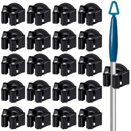 20 Pcs Magnetic Broom Holder Wall Mounted Anti Slip Rack (Black)