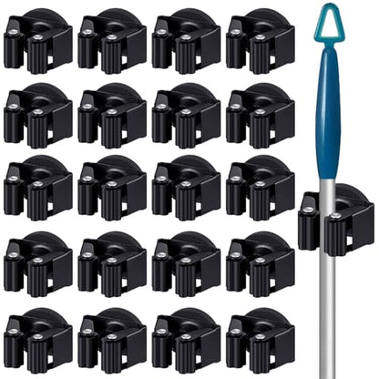 20 Pcs Magnetic Broom Holder Wall Mounted Anti Slip Rack (Black)