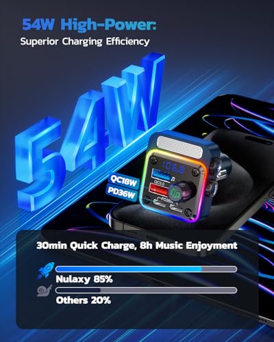 54W Bluetooth 5.3 Car Adapter (Blue)