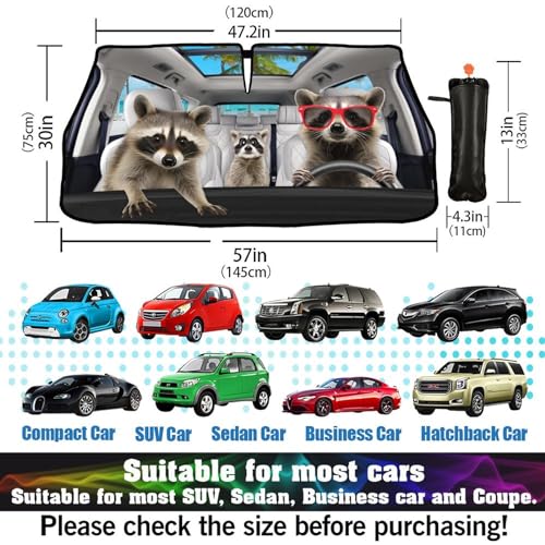 Raccoon Car Windshield Sunshade Umbrella Funny Raccoon Sun Shade Umbrella for Car Raccoon Foldable Car Window Shades Windshield Sun Shades Umbrella Cover 57 x 30 in (raccoon-funny)