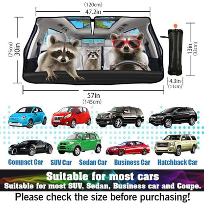 Raccoon Car Windshield Sunshade Umbrella Funny Raccoon Sun Shade Umbrella for Car Raccoon Foldable Car Window Shades Windshield Sun Shades Umbrella Cover 57 x 30 in (raccoon-funny)