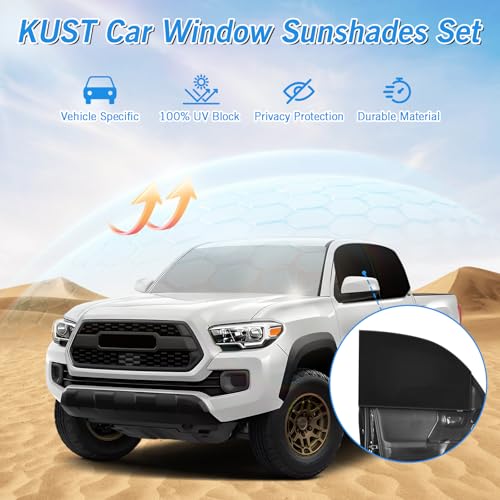 Windshield Sun Shade Umbrella for Toyota Tacoma Double Cab 2016 2017 2018 2019 2020 2021 2022 2023 Rear Window Shades 100% UV Protection and Blackout Privacy 5PCS Car Window Covers Accessories (5-Piece Set | Fits Toyota Tacoma 2016-2023)