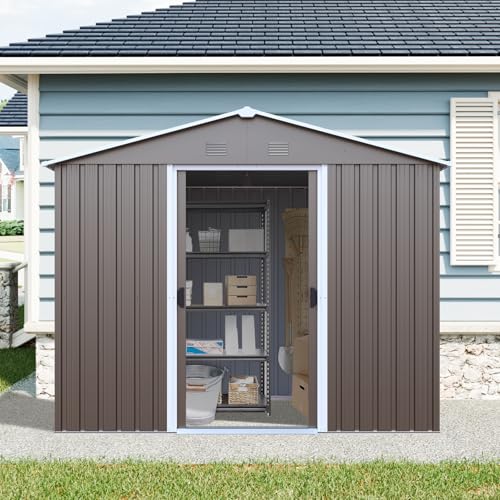 4x8 FT Outdoor Storage Shed (4x8 FT/Window / Warm Gray)