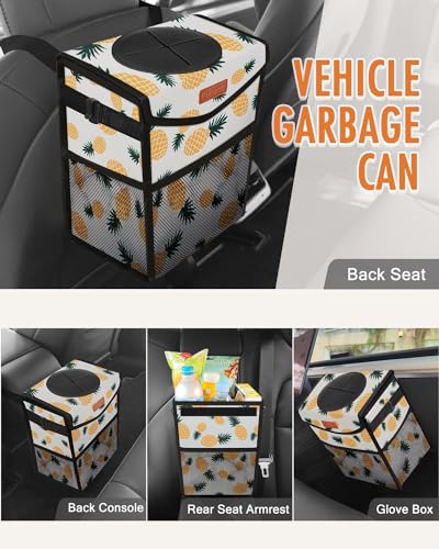 Car Trash Can with Lid Leakproof Car Garbage Bag Vehicle Trash Bin (2 Gallons / Pineapple Print)