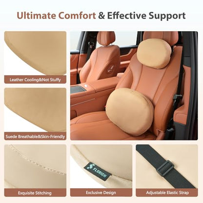 Car Headrest and Lumbar Support Pillow for Car Office Chair (Brown / 2 Pieces)