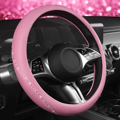 Bling Diamond Pink Leather Steering Wheel Cover (All Pink 1PCS)