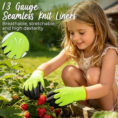 3 Pairs Kids Gardening Gloves (Black Green (Pack of 3) / Small (Age 2-3))