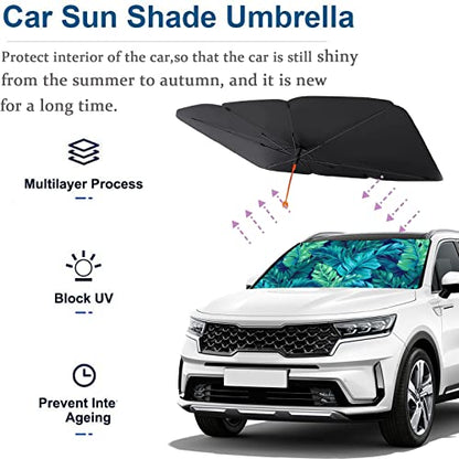 Tropical Car Sun Shade Windshield Umbrella Palm Leaf Sunshade (57X31 Inch / Color-LEAF11)