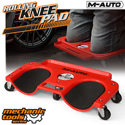 Rolling Knee Creeper Durable Knee Pads with Full 360 Degree Turn Casters and Tool Tray (Red)