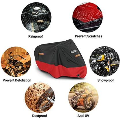 Motorcycle Cover Waterproof Outdoor Motorcycle Cover Heavy Duty (Red / 86.6")