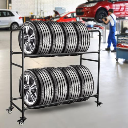 Tire Rack Adjustable Height Metal Rolling Storage Rack 60" x 59" x 21" for Garage
