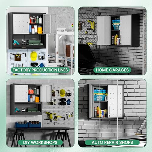 Garage Wall Cabinet (Black/Grey / 2 Doors & Open Storage)