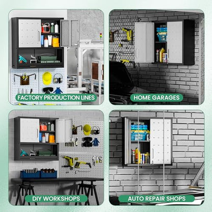 Garage Wall Cabinet (Black/Grey / 2 Doors & Open Storage)