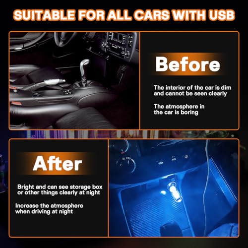 2PCS USB LED Lights for Car Interior (Blue)