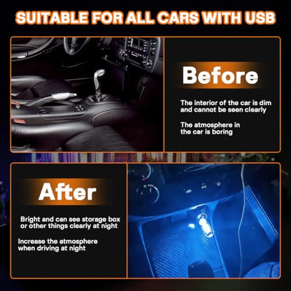 2PCS USB LED Lights for Car Interior (Blue)