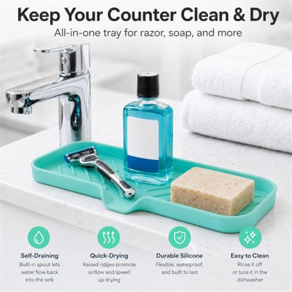 Silicone Soap Dish with Drain Spout (Mint / L(12"×4"))