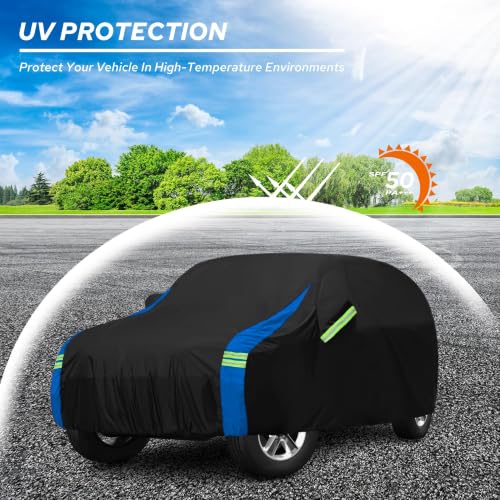 Car Cover Waterproof All Weather for SUV (Black-Blue / Fit SUV Length 193-208 inch)