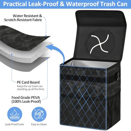 Leak Proof Car Trash Can with Lid Large Camo Black (Camo Black / 3 Gallons)