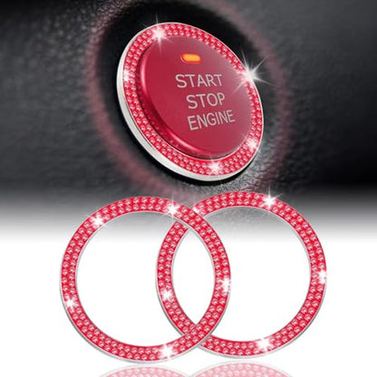 2 PCS Crystal Double Rhinestone Car Engine Start Stop Decoration Ring (Double Red)