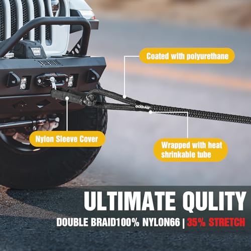 1" x30ft Kinetic Recovery Rope 46.5K lbs with 2 Soft Shackles Black (Black / 1"×30ft + 2 Soft Shackles)