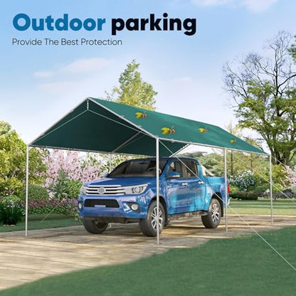 10x20 ft Heavy Duty Car Canopy Galvanized Frame Carport Outdoor Party Tent Boat Shelter with 3 Reinforced Steel Cables (Green / 10'x20')