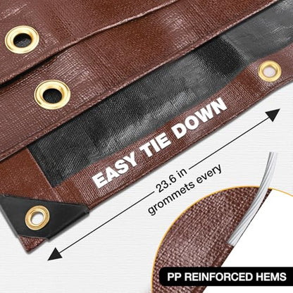 Tarp 8x10FT 16 Mil Heavy Duty Waterproof Tarp (Brown/Black-16mil / 8'x10')