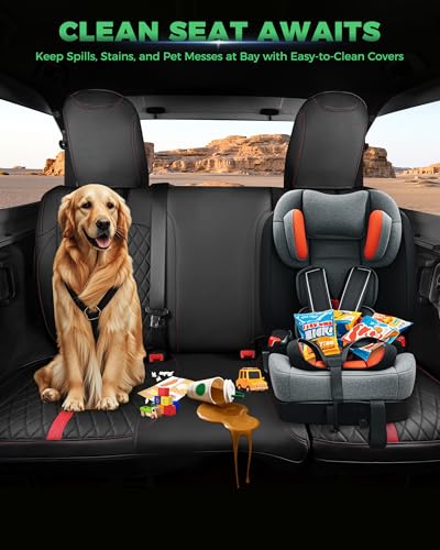 for Jeep Wrangler Leather Custom Car Seat Covers Full Set 4 Door (Black with Red Trim / JK 13-17 4 Door)