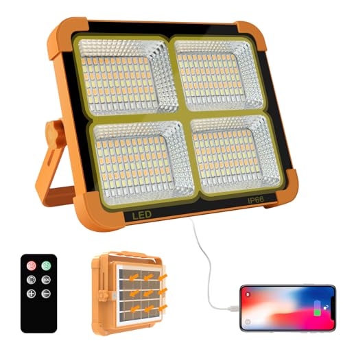 Portable LED Work Solar Light 100W 16500mAh 10000 LM with Stepless Brightness Job Site Battery Rechargeable LED Floor Light for Emergency Worklight for Hurricane (Orange(remote))