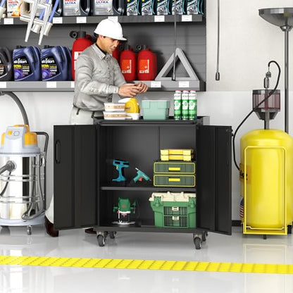 Metal Storage Cabinet for Garage (Black / M - 2 Doors (Wheeled))