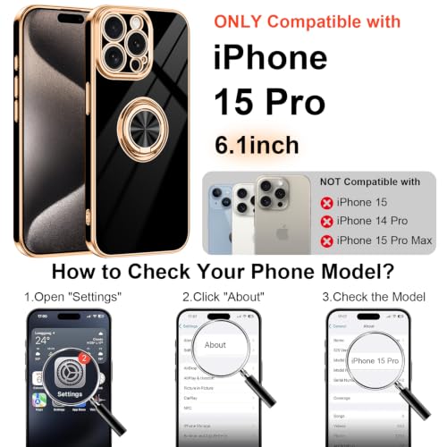 Designed for iPhone 15 Pro Case with Ring Stand Slim Black (Black / 6.1'' iPhone 15 Pro)