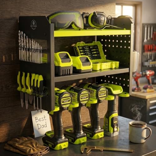 Power Tool Organizer Wall Mount (4 Drill Holder / Green)