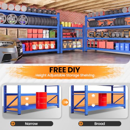 71.3” Wide Heavy Duty Metal Garage Shelving (Blue / 71"Wx24"Dx70"H)