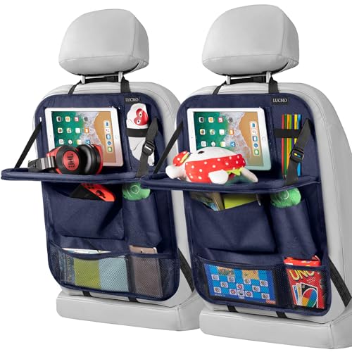 Car Backseat Organizer with Foldable Tablet Holder (Dark Blue-3 / 2 Pack with Food Tray)