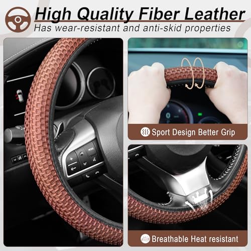 Elastic Stretch Steering Wheel Cover (Brown-Black)