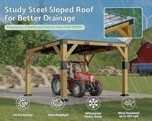 10x12x8 FT Cedar Wood Carport with Sloped Galvanized Steel Roof (10x12x8 FT)