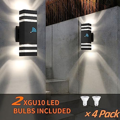 4 Pack Dusk to Dawn Outdoor Wall Lights Modern Exterior Lighting Fixture (Black / 2 Layer - 12 Inch)