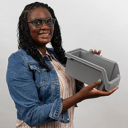 Medium Stackable Plastic Storage Bins (Grey / Medium, 8-Pack)