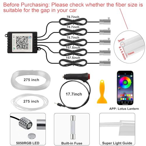 Interior Car LED Lights (275 Inches Fiber Optic)