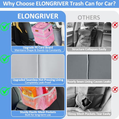 Leak Proof Car Trash Can with Lid Large Pink (Pink / 3 Gallons)