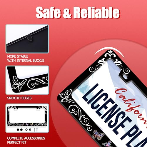 Butterfly License Plate Frame Butterflies Floral License Plate Frames for Car Decorative Parts Stainless Stee License Plate for Standard Us Canada Funny License Plate Holder 12x6 Inch (Butterfly)