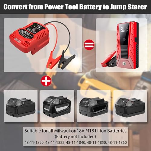 Car Jump Starter Adapter for Milwaukee 18V Battery Powered with 12V Jumper Cables &Clamps for 3.5L Vehicles (For Milwaukee M18 18V Battery)