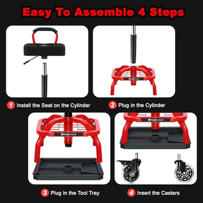 Rolling Shop Stool with Wheels (Red)