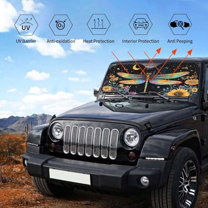 Floral Dragonfly Car Sun Shade Windshield Sunshade Foldable Front Window Shield Cover for Truck SUV (Blue9 / Small)